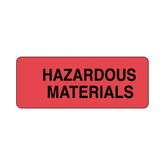 Hazard Label (Paper, Removable)hazardous Materials  2 1/4"x7/8" Fluorescent Red - 1000 Labels per Roll