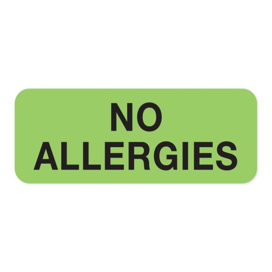 Label Paper Removable No Allergies 2 1/4" x 7/8", Fl. Green, 1000 per Roll