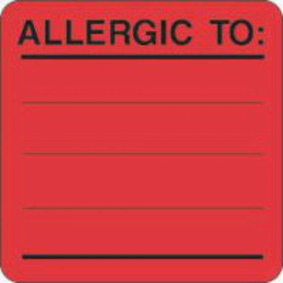 Label Paper Removable Allergic To: 1 7/8" x 1", 7/8", Fl. Red, 1000 per Roll