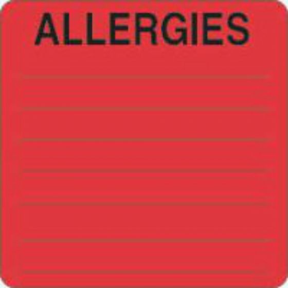 Label Paper Removable Allergies: 2 1/2" x 2 1/2", Fl. Red, 500 per Roll