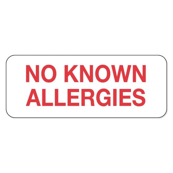 Label Paper Removable No Known Allergies 2 1/4" x 7/8", White, 1000 per Roll