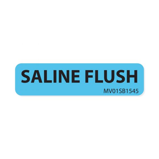 Communication Label (Paper, Removable) Saline Flush 1 1/4" x 5/16" Blue - 760 per Roll