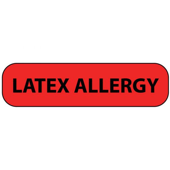 Label Paper Permanent Latex Allergy, 1" Core, 1 7/16" x 3/8", Fl. Red, 666 per Roll