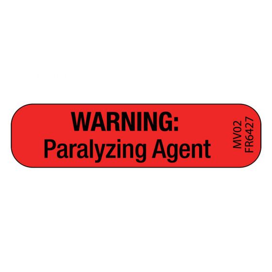 Label Paper Permanent Warning: Paralyzing, 1" Core, 1 7/16" x 3/8", Fl. Red, 666 per Roll