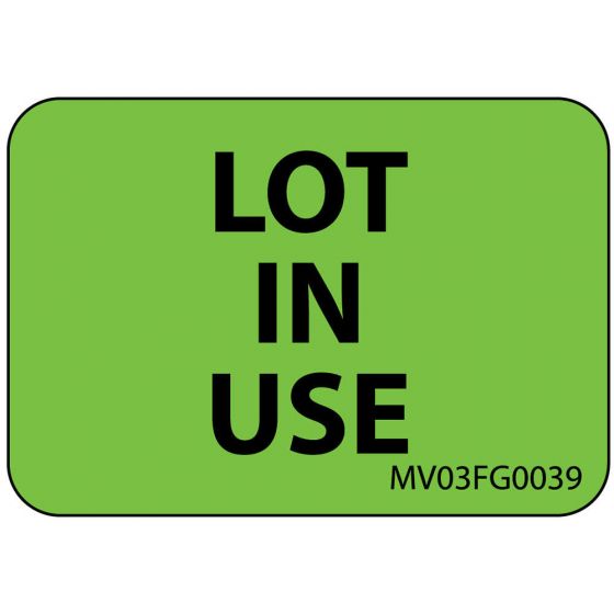 Label Paper Removable Lot In Use, 1" Core, 1 7/16" x 1", Fl. Green, 666 per Roll