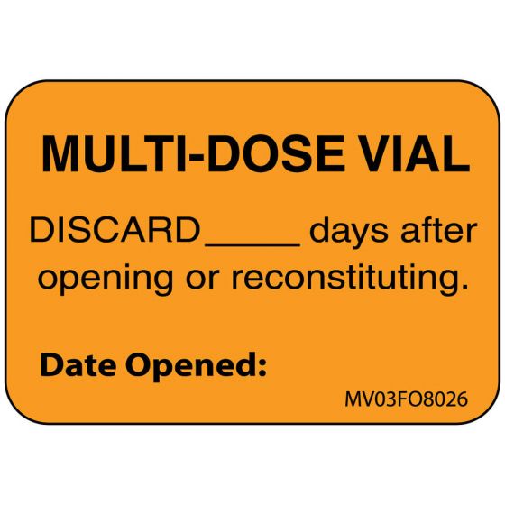 Label Paper Removable Multi-dose Vial, 1" Core, 1 7/16" x 1", Fl. Orange, 666 per Roll