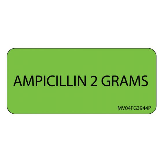 Label Paper Permanent Ampicillin 2 Grams 1" Core 2 1/4"x1 Fl. Green 420 per Roll