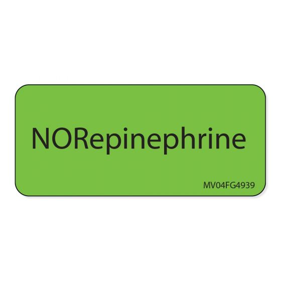 Label Paper Removable Norepinephrine, 1" Core, 2 1/4" x 1", Fl. Green, 420 per Roll