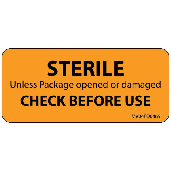 Label Paper Removable Sterile Unless, 1" Core, 2 1/4" x 1", Fl. Orange, 420 per Roll