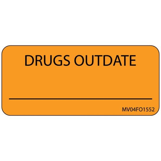 Label Paper Removable Drugs Outdate, 1" Core, 2 1/4" x 1", Fl. Orange, 420 per Roll