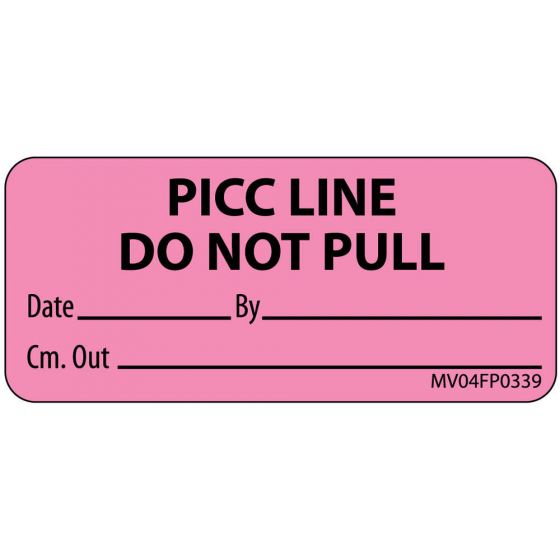 Label Paper Removable PICC Line Do, 1" Core, 2 1/4" x 1", Fl. Pink, 420 per Roll