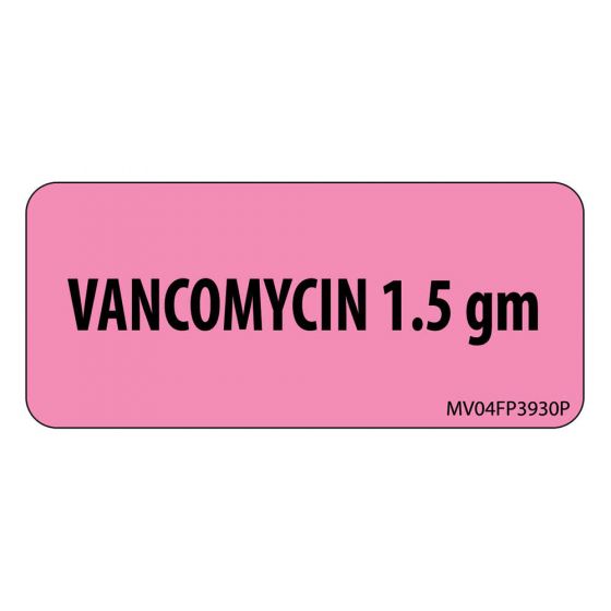 Label Paper Permanent Vancomycin 1".5 1 Core 2 1/4" x 1", Fl. Pink, 420 per Roll