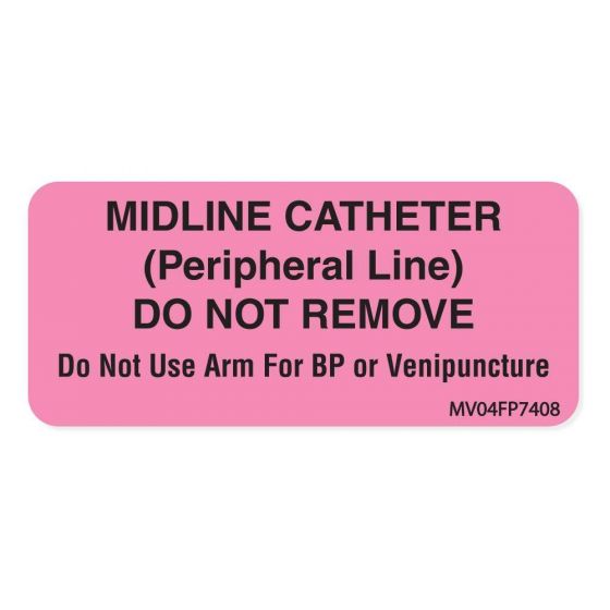 LABEL PAPER REMOVABLE MIDLINE CATHETER 1" CORE 2 1/4" X 1 FL. PINK 420 PER ROLL