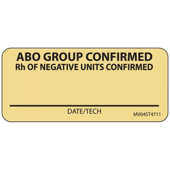 Lab Communication Label (Paper, Removable) ABO Group Confirmed 2 1/4"x1 Tan - 420 per Roll