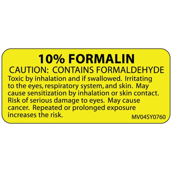 Label Paper Permanent 10%; Formalin 1 Core 2 1/4"x1 Yellow 420 per Roll