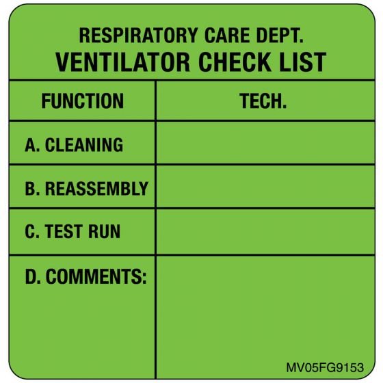 Label Paper Removable Respiratory Care, 1" Core, 2 7/16" x 2 1/2", Fl. Green, 400 per Roll