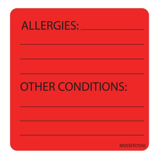Label Paper Permanent Allergies: Other 1" Core 2 7/16"x2 1/2" Fl. Red 400 per Roll