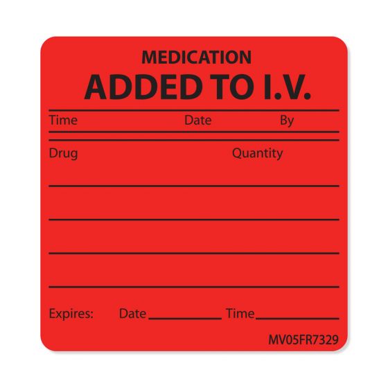 Label Paper Permanent Medication Added To, 1" Core, 2-7/16" x 2-1/2", Fl. Red, 400 per Roll