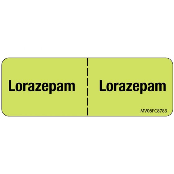 Label Paper Removable Lorazepam:, 1" Core, 2 15/16" x 1", Fl. Chartreuse, 333 per Roll