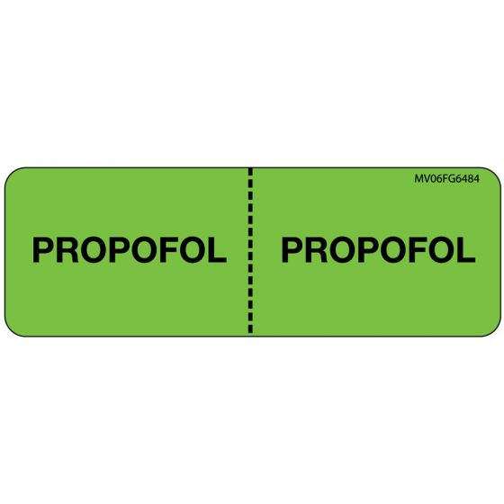 Label Paper Removable Propofol: Propofol, 1" Core, 2 15/16" x 1", Fl. Green, 333 per Roll