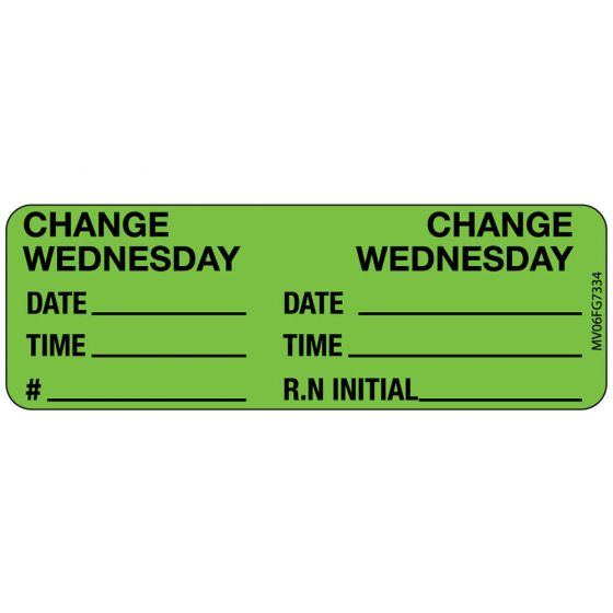 Label Paper Removable Change Wednesday, 1" Core, 2 15/16" x 1", Fl. Green, 333 per Roll