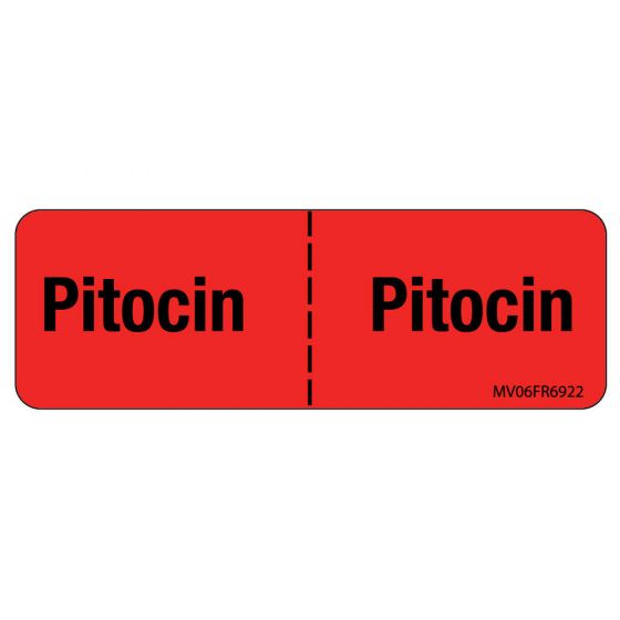 Label Paper Permanent Pitocin: Pitocin, 1" Core, 2 15/16" x 1", Fl. Red, 333 per Roll