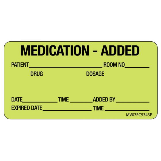 Label Paper Permanent Medication - Added, 1" Core, 2 15/16" x 1", 1/2", Fl. Chartreuse, 333 per Roll