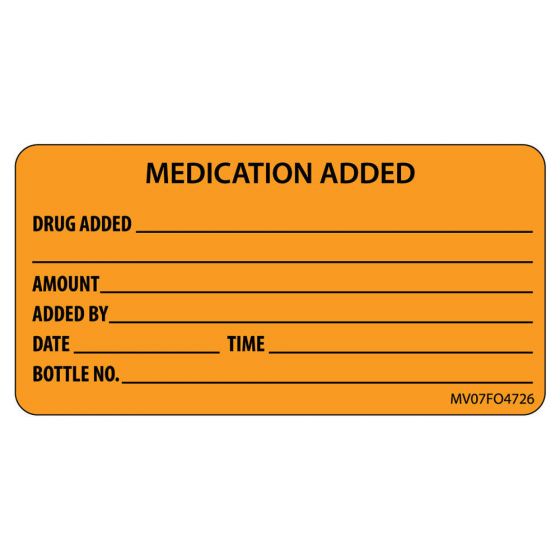Label Paper Removable Medication Added, 1" Core, 2 15/16" x 1", 1/2", Fl. Orange, 333 per Roll