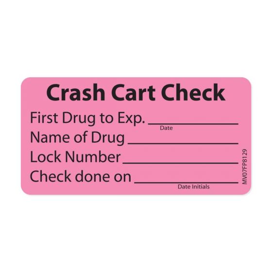 Label Paper Removable Crash Cart Check, 1" Core, 2 15/16" x 1", 1/2", Fl. Pink, 333 per Roll