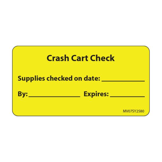 Label Paper Permanent Crash Cart Check 1" Core 2 15/16"x1 1/2" Yellow 333 per Roll