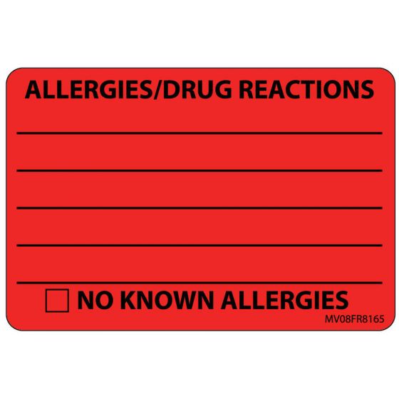 Label Paper Permanent Allergies/drug 1" Core 2" 15/16"x2 Fl. Red 333 per Roll