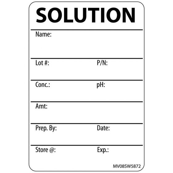 Label Paper Removable Solution Name:, 1" Core, 2" 15/16" x 2, White, 333 per Roll