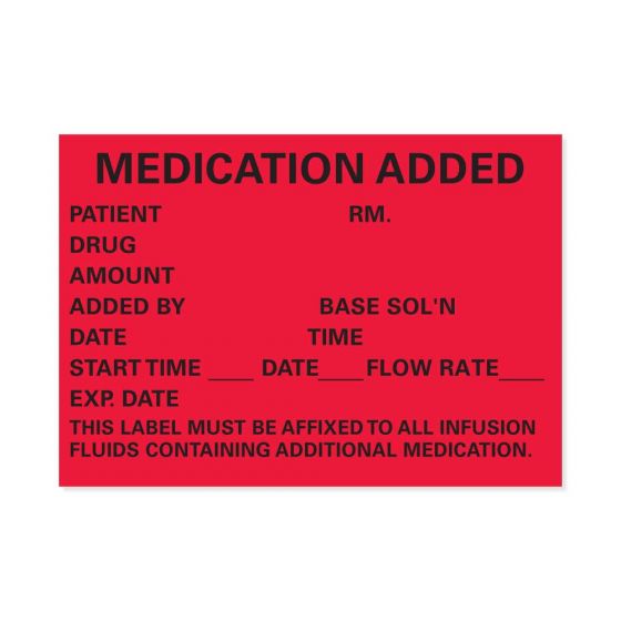 Label Paper Permanent Medication Added, 1" Core, 2-1/2" x 1-3/4", Fl. Red, 1000 per Roll