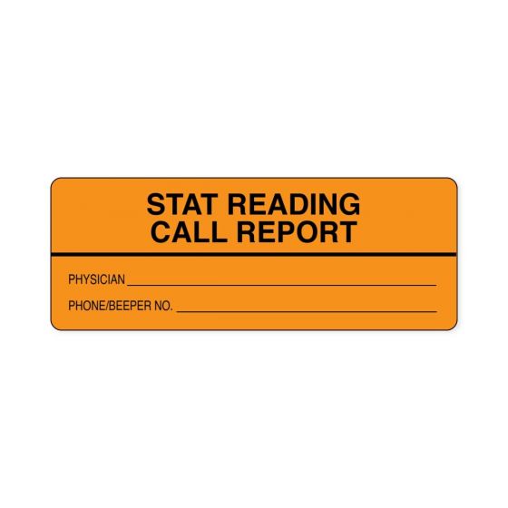 Lab Communication Label (Paper, Permanent) Stat Reading Call  3"x1 1/8" Fluorescent Orange - 1000 per Roll