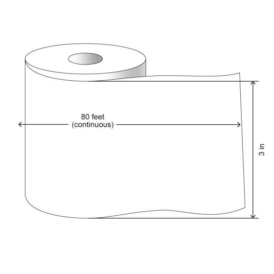 Direct Thermal Continuous Label, Paper, Permanent, 3" x 80', 3/4" Core, White, 1 roll