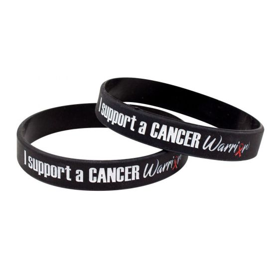 Silicone Wristbands Color Fill Debossed 1/2" I Support A Cancer Warrior Design Black 25 per Pack