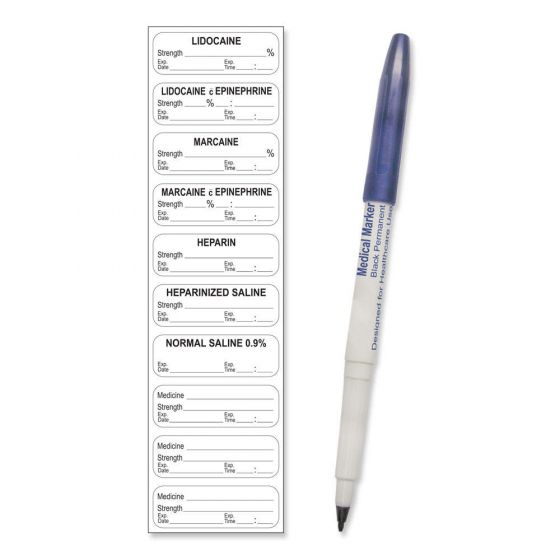 STERILE LABEL WITH PEN SYNTHETIC PERMANENT 1 1/2" X 1/2" WHITE 10 PER SHEET, 100 SHEETS PER BOX