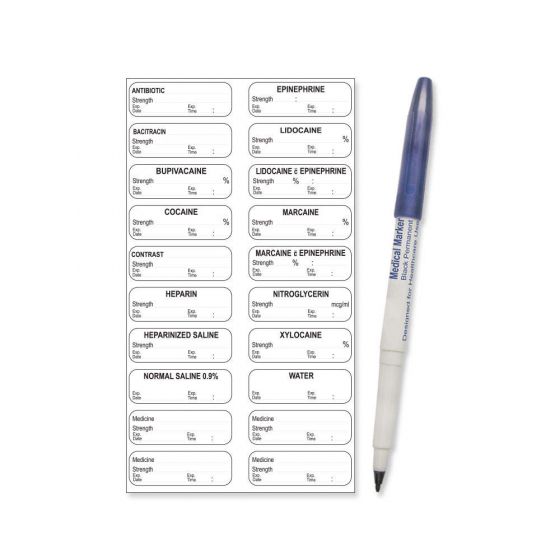 Sterile Label with Pen Synthetic Permanent 1-1/2" x 1/2" White, 20 per Sheet, 100 Sheets per Box