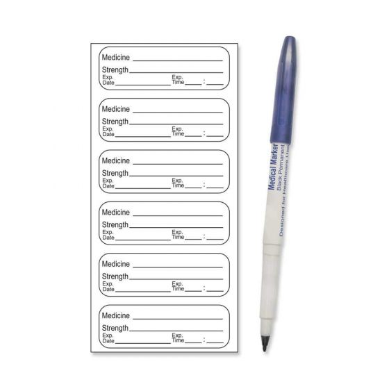 STERILE LABEL WITH PEN SYNTHETIC PERMANENT 1 1/2" X 1/2" WHITE 6 PER SHEET, 100 SHEETS PER BOX
